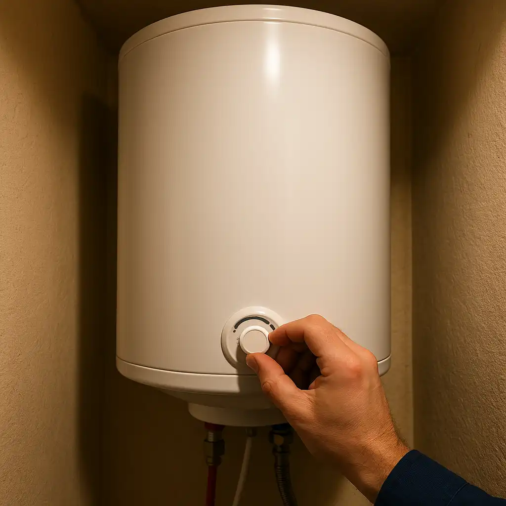 Détail d'un chauffe-eau mural en cours de réglage.